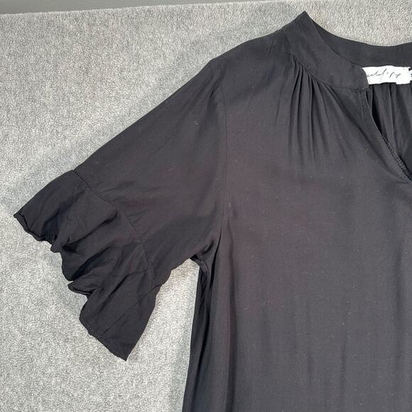 Petal + Pup Black Tiered Midi Dress Women's Small V-Neck Short Ruffle Sleeve - Picture 2 of 8